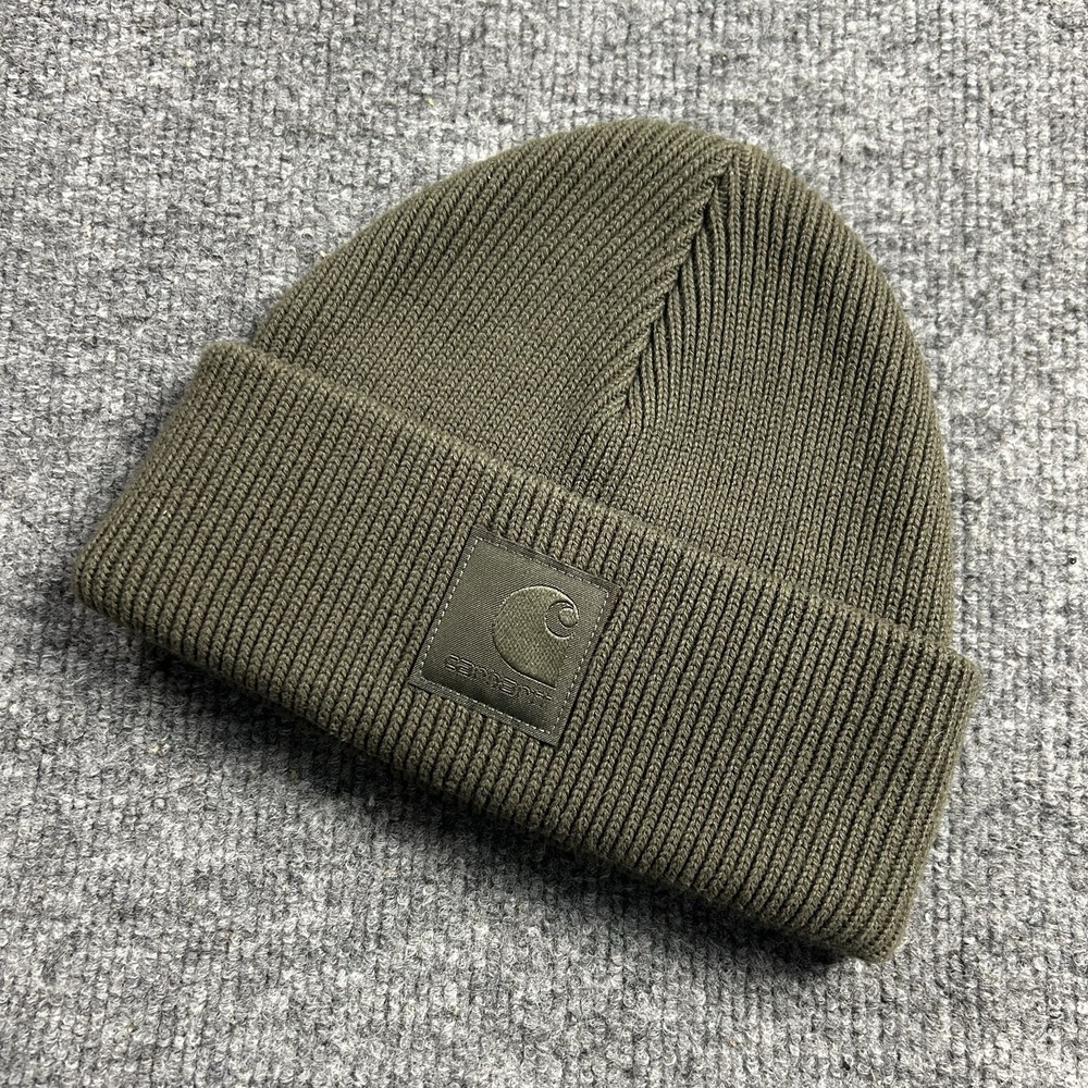 Carhartt WIP Hat Beanie One Size Green Milo Rib Knit Logo Patch Casual Mens